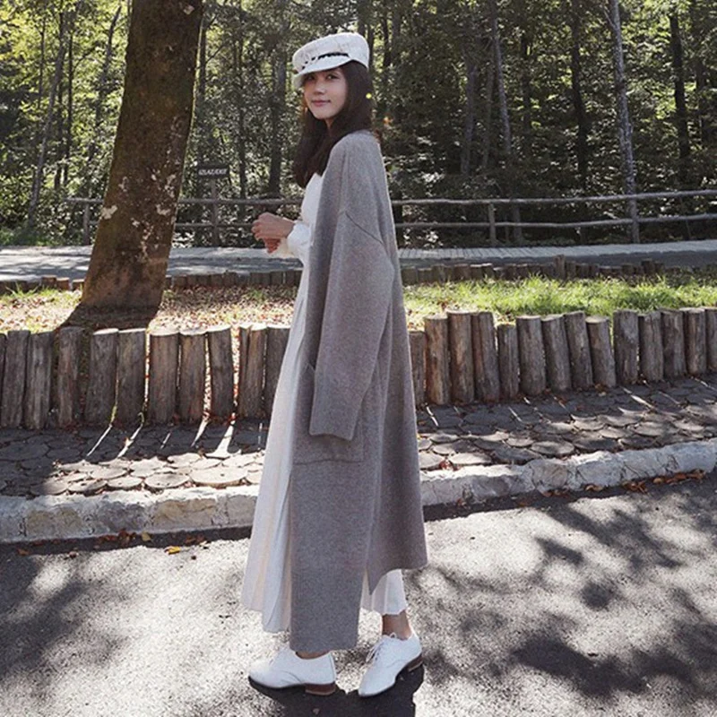 New Vintage Knitting Cardigan Sweater Women Dress Winter Long Knitted Dresses loose Oversize Lady Robe Vestidos |
