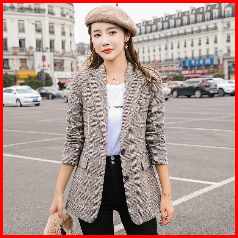 

Plaid Suit Jacket Women's 2019 Spring And Autumn New Style Casual Retro CHIC Hong Ventilation Network Red Cell Pattern Suit Tops
