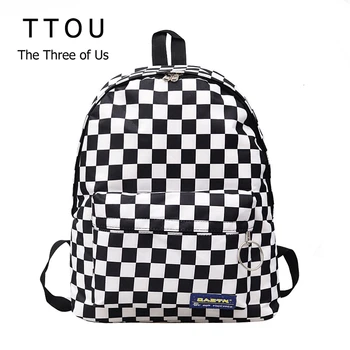 

TTOU Unisex Plaid Nylon Female Travel Daypack Laptop Backpack Book Schoolbags Feminina School Casual Rucksack Women Bag Rugzak