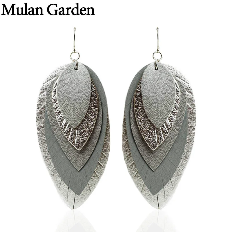 Женские Висячие серьги Mulan Garden из искусственной кожи с листьями модные ювелирные