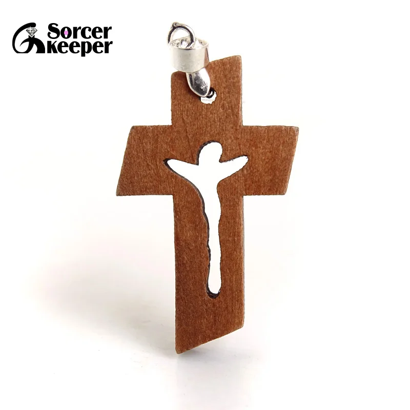 50 PCS New small wooden crosses Carved Jesus Crucifix Cross Charm Pendants Statue Sculpture Jewelry findings for Necklace Making