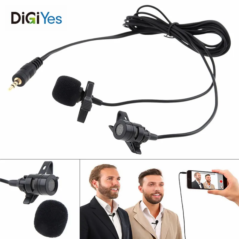 

3.5MM Dual Microphone Suit Mini Headsets Mobile Phone DSLR Camera Clip-on Lapel Condenser Mic for Recording /Speaking /Lectures