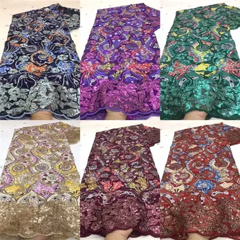 

Latest African Lace Fabric 2021 High Quality sequins Lace With Sequins Pink Nigerian Lace Fabrics For Wedding Dress 5 Yards