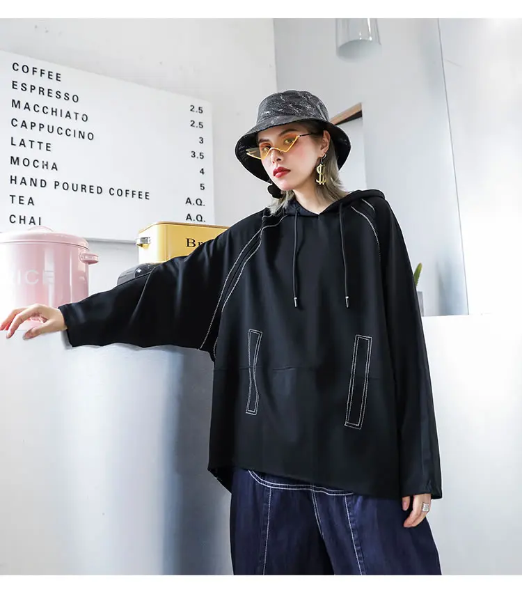 XITAO Drawstring нерегулярная Толстовка Женская мода плюс размер с капюшоном воротник Повседневная элегантная Толстовка для миноритета GCC2344