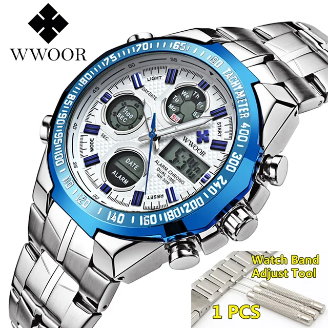 blue silver Box Relogio Masculino Top Brand Luxury Watch Mens Watches Golden Stainless Steel Military Wristwatch Big Dial Clock Male - Цвет: blue silver