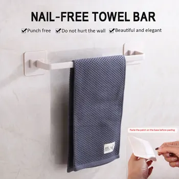 

ABS Bathroom Single Towel Rail Rack Holder Wall Mounted Shelf Pendant Self-adhesive Hanging Hanger Bathroom Organizer Hardware