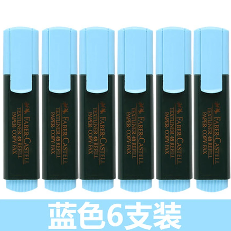 blue 6Pcs Faber Castell Textliner маркеры, фломастер, ручка 6 цветов/лот оранжевый/розовый/красный/зеленый/синий/желтый Wrting расходные материалы - Цвет: blue 6Pcs