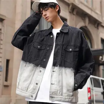

Mens denim jacket new spring autumn gradient color work jackets loose casual fashion streetwear homme coat clothes
