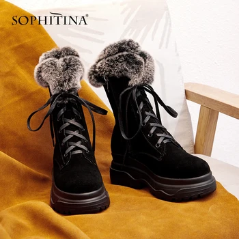 

BESCONE Stylish Women Boots Casual Lace-Up Round Toe Square Heel Shoes Comfortable New Handmade Warm Med Heel Ladies Boots BO284