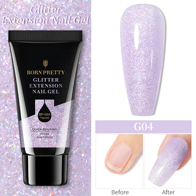 BORN PRETTY 30/20ml Glitter Acrylic Gel Finger Extension Silver Pink Extension Gel Soak Off Nail Art Gel Varnish G04