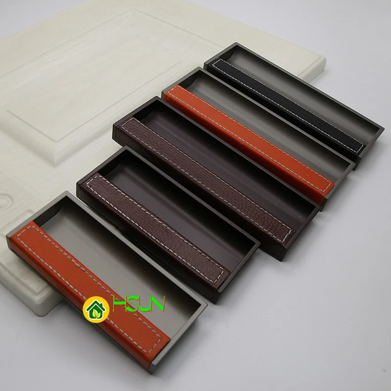 

2 pcs Leather dark handle embedded hidden light luxury sliding door invisible slotted dark handle cabinet door drawer handle