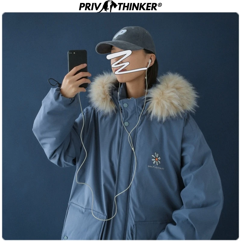 Privathinker Женская Повседневная Уличная одежда с принтом Зимняя парка с капюшоном женская теплая куртка Женская Толстая модная Корейская с капюшоном