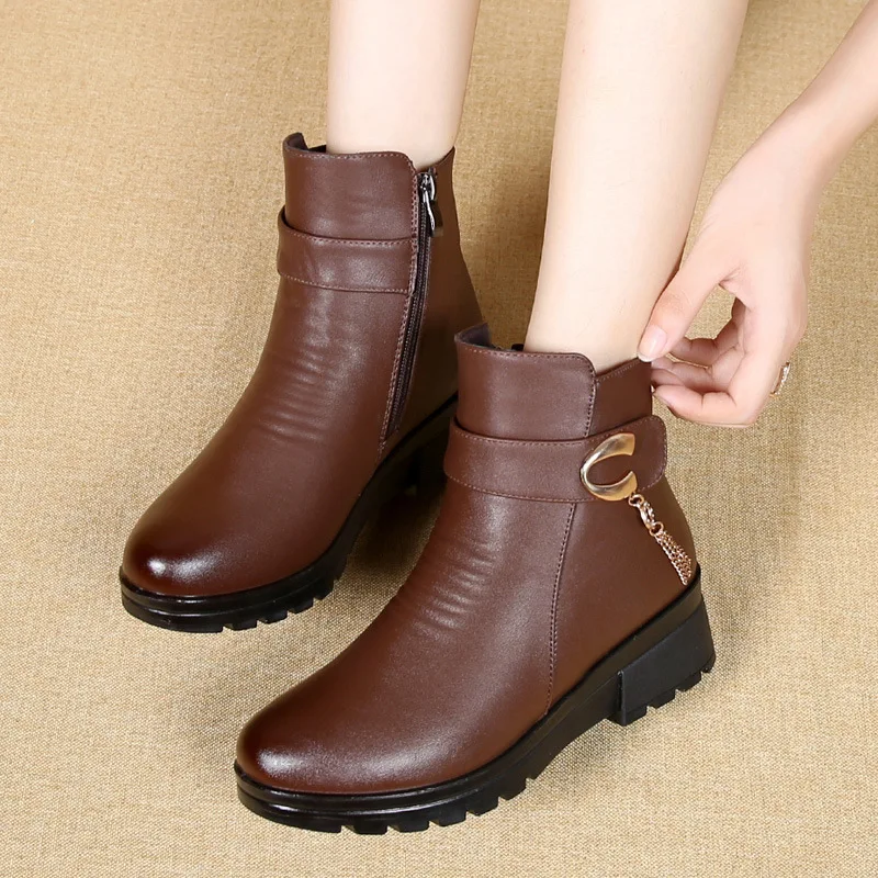 Winter Shoes New Women Boots Genuine Leather Wedge Heels Non-slip women's boots large size mother warm boots Famale Snow Boots
