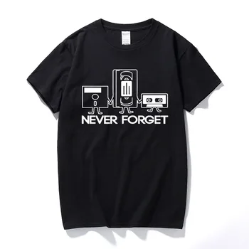 

Fashion New T-shirts Men Short Sleeve Never Forget Floppy Disc VHS Cassette Tech Geek Print T Shirts Male Undershirts Tshirts