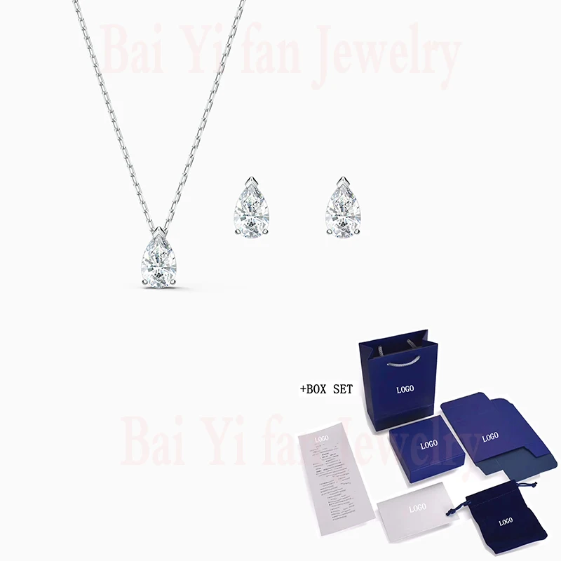 

2020 Fashion SWA New ATTRACT PEAR Set Platinum Necklace Elegant Charm Drop-shaped Decoration Female Romantic Jewelry Gift