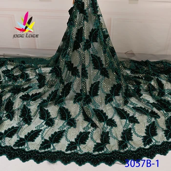 

Velvet French Lace Fabrics With Stones Emerald Green Color Flower Elegant French African Nigerian Latest Design New Style Xz3057