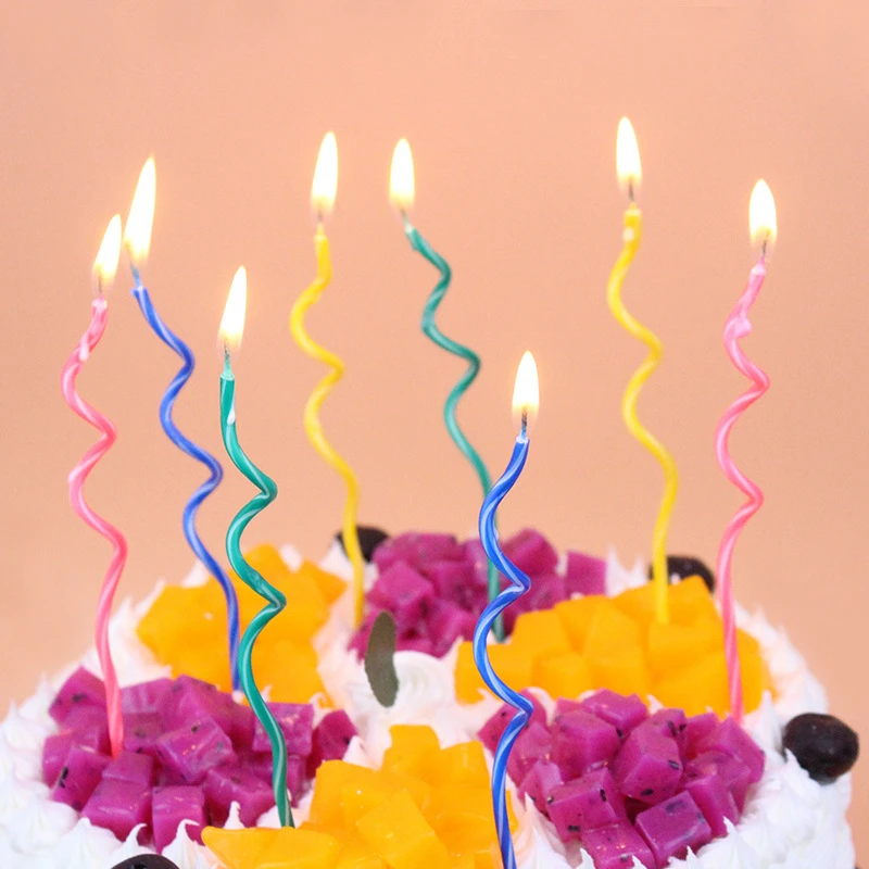 

8 Pcs/Pack Mixed Color Candle Happy Birthday Party Supplies Wedding Cake Curving Candle Safety Flame Dessert Cake topper decora