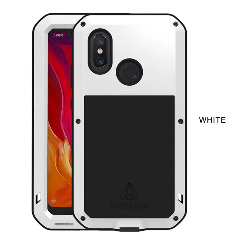 White Алюминиевая металлическая броня для Xiaomi mi 8 чехол противоударный Прочный Полный корпус крышка Xiaomi mi 8 чехол Крышка mi 8 с Gorrila стеклянные крышки - Цвет: White