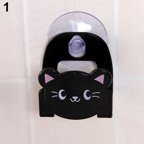 40# функциональное милое мультяшное мыло в форме животного губка всасывающий держатель для сушки дома ванная комната органайзер для кухонных принадлежностей стойка - Цвет: Черный