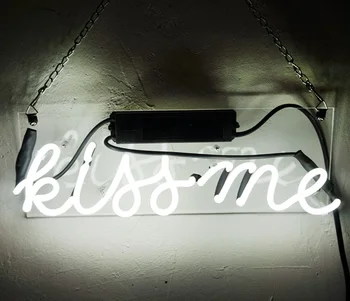 

Neon Light Sign Custom Name Beer Bar Home Decor Open Store Lamp Display kiss me-white 12''X5''