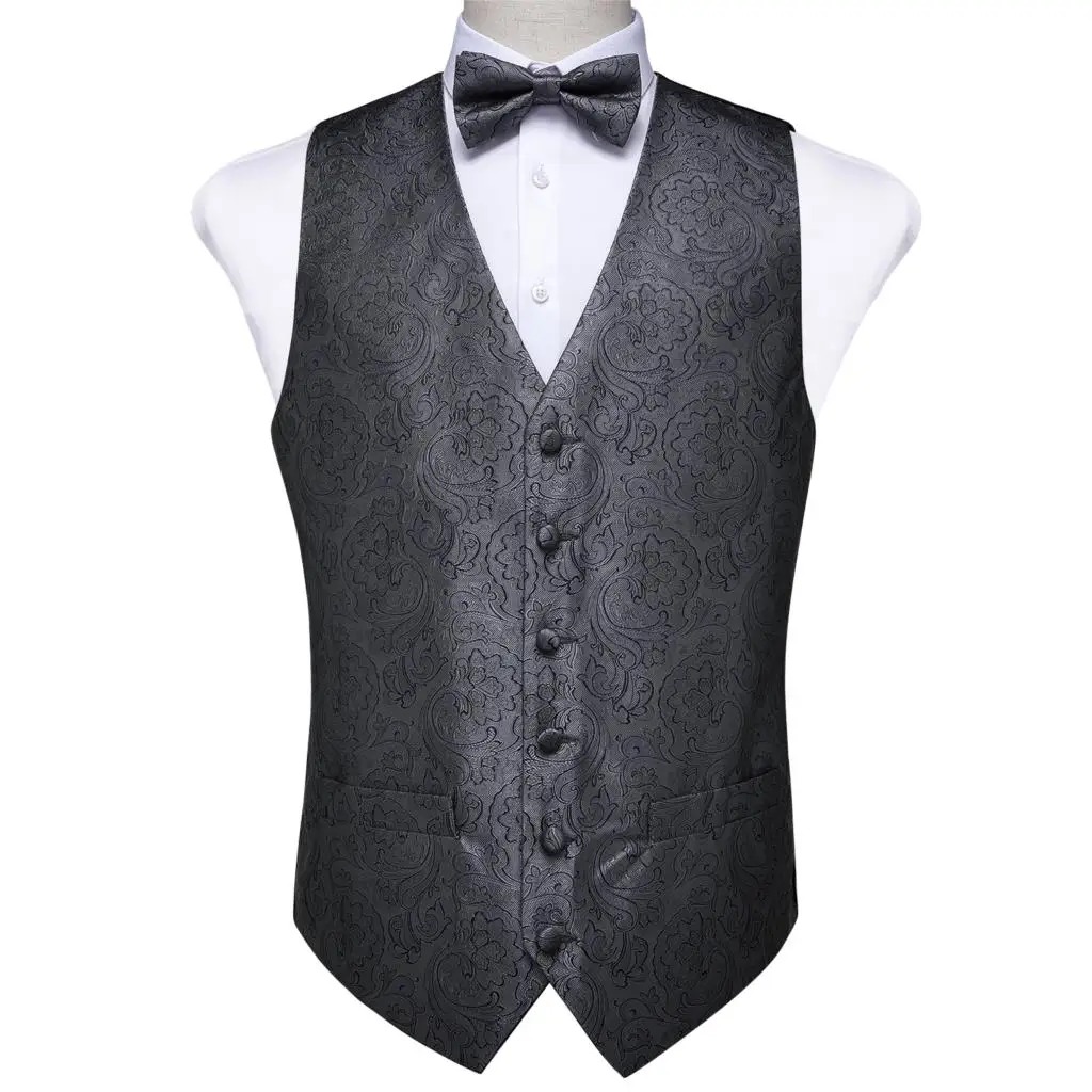 Men's Gray Floral Fashion Silk Wedding Waistcoat Vest For Men Bowtie Hanky Cufflinks Cravat Set for Suit Tuxedo DiBanGu MJ-119 Men's Gray Floral Fashion Silk Wedding Waistcoat Vest For Men Bowtie Hanky Cufflinks Cravat Set for Suit Tuxedo DiBanGu MJ-119
