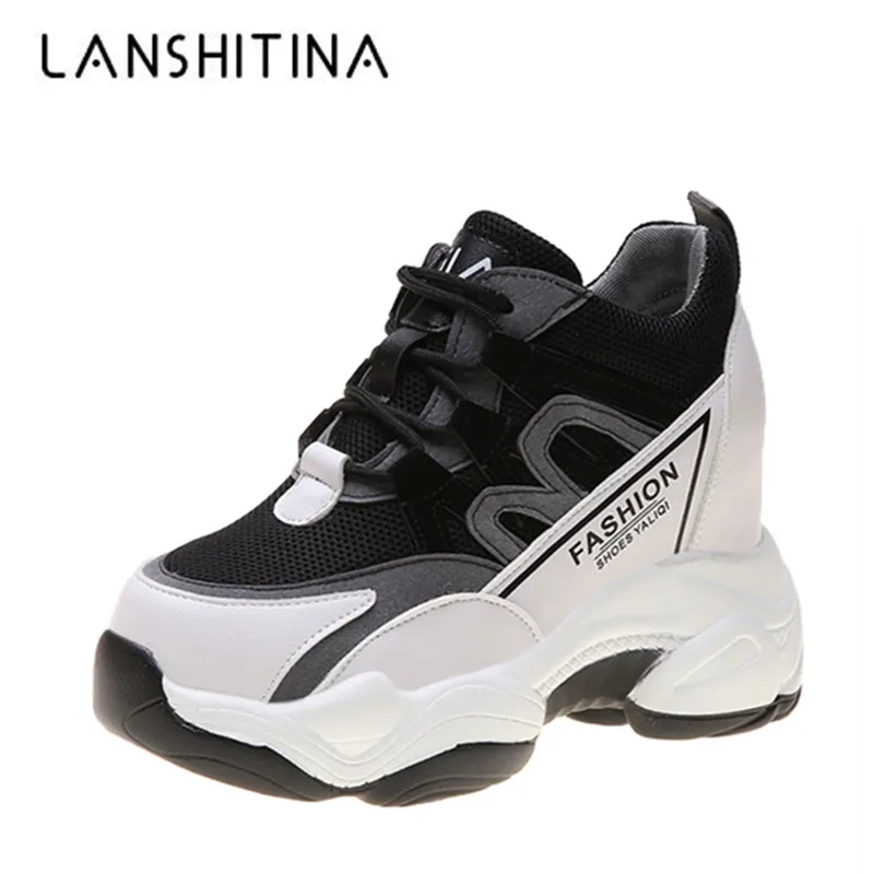 

2019 Autumn Breathable Mesh Sneakers Women 10CM Heels Wedge Shoes High Platform Walking Shoes Comfortable Leisure Shoes Woman
