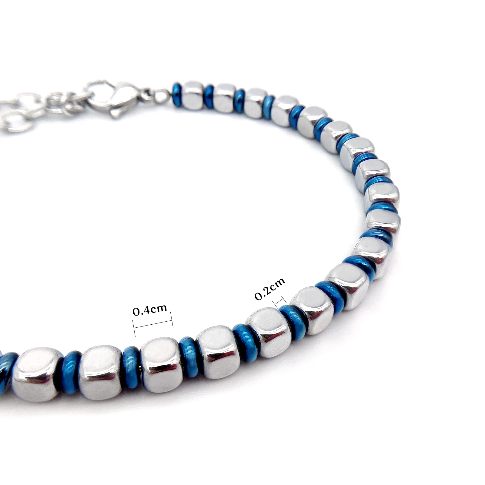 Runda Men's Stainless Steel Bracelet Beads with Blue Ring Adjustable Size 22cm Fashion Handmade Charm Bead Bracelet for Men