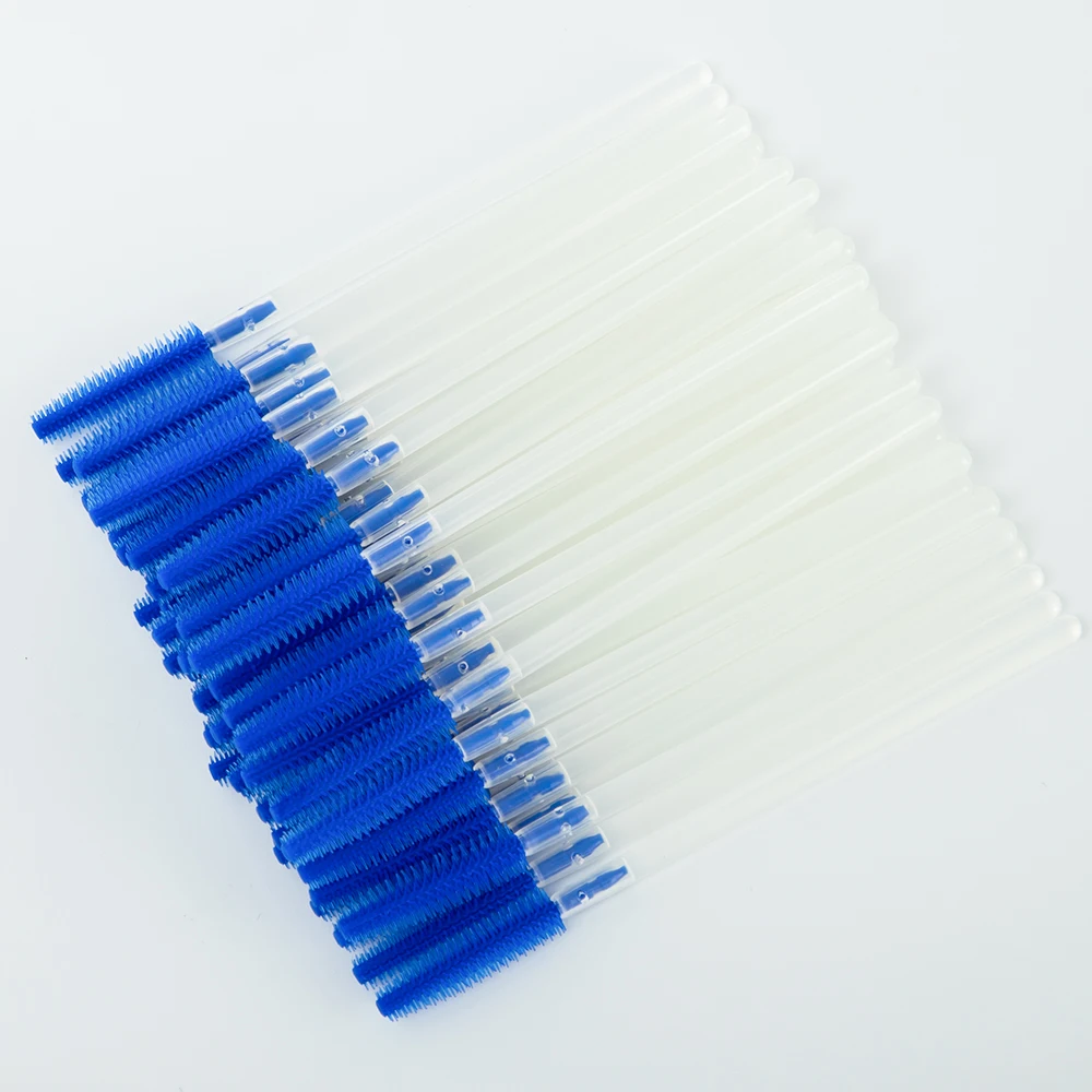 100pcs Makeup Eyelashes Brushes Silicone Disposable Mascara Brush For Eyelash Extension Mascara Applicator Wands Make Up Tools - Handle Color: Dark Blue