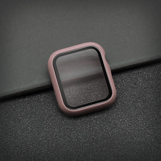 Glass+Case Full Cover For Apple Watch Case Series 7 6 SE 5 4 321 iWatch Case Accessor 45/41/44/40/42/38mm Protector Apple Watch Pink