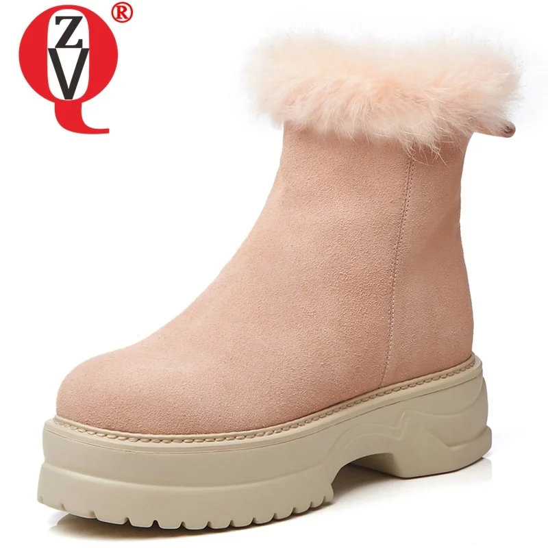 

ZVQ women shoes winter new plush warm concise round toe cow suede snow boots outside high heels platform zip shoes drop shipping