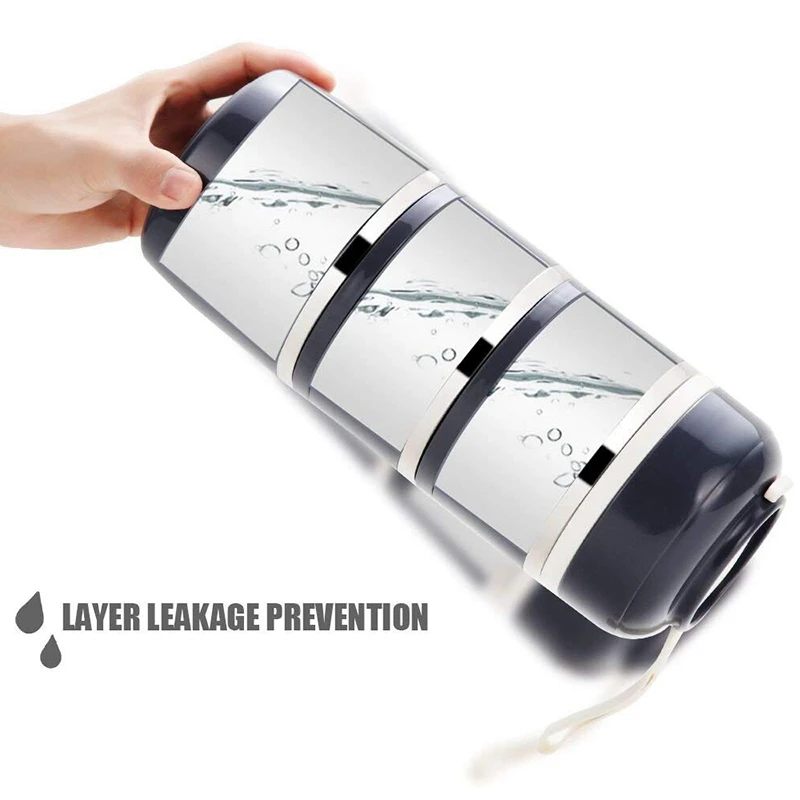 Ланч-бокс из нержавеющей стали, герметичные контейнеры для хранения продуктов с изоляцией, Ланч-бокс для взрослых и офиса, трехэтажный(серый) Pr