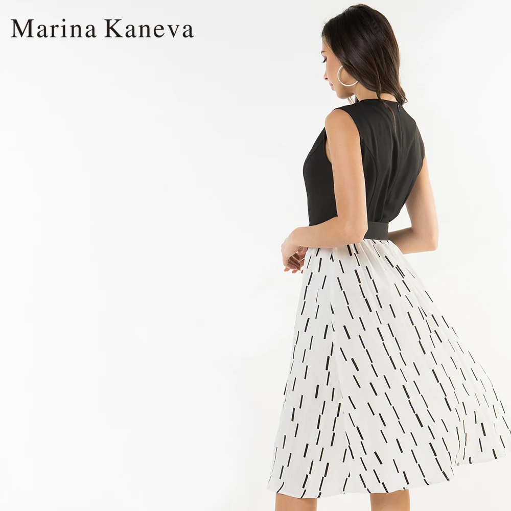 Черные офисные женские туфли с пятиконечным рукавом от MARINA KANEVA большого размера, прикрывающий живот, простое ажурное платье без рукавов OL professional