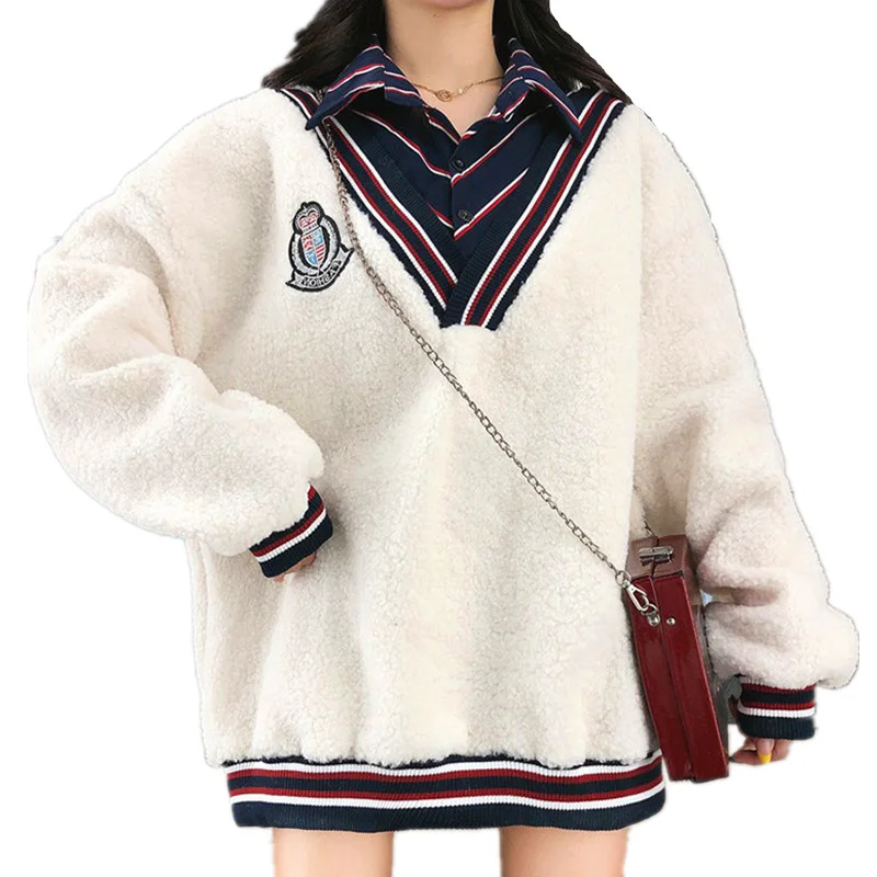 Осенне-зимний женский флисовый свитер с длинными рукавами в консервативном