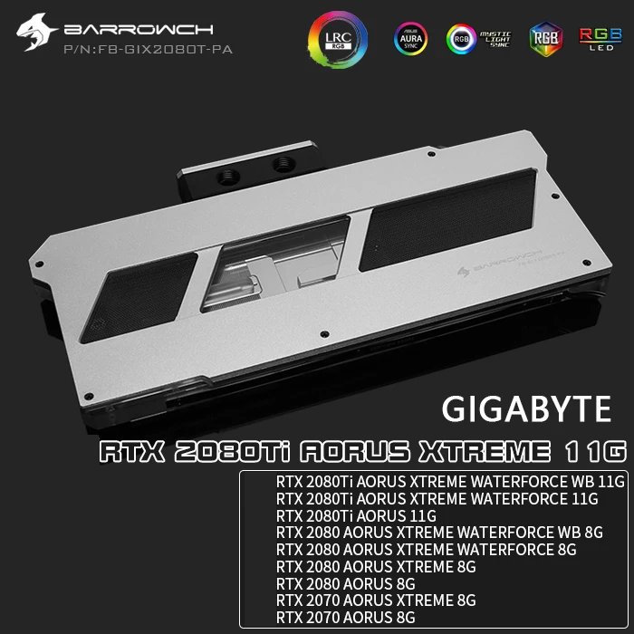 Barrowch воды использовать блок для GIGABYTE RTX2080Ti AORUS XTREME 11G/WATERFORCE WB 8G/полное покрытие GPU Блок/5В 3PIN заголовок A-RGB