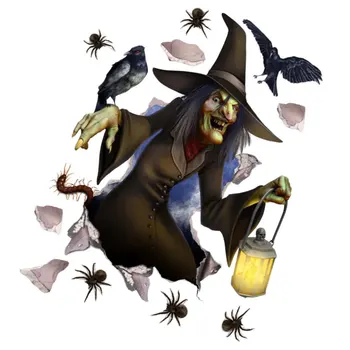 

1Pc Halloween Witch 3D Self-adhesive Wall Paper Living Room Wall Sticker Black