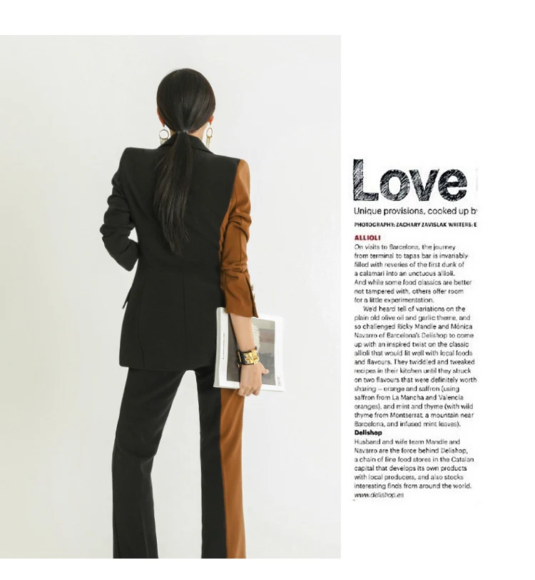 Women's 2 piece set autumn new commuter fashion color matching suit jacket+ high waist slimming temperament trousers two-piece