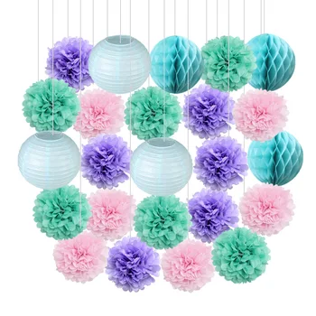 

24pcs/set Pink Purple Blue Party Tissue Pompoms Paper Lantern Honeycomb Flower Ball Girl Baby Shower Birthday Wedding Decoration