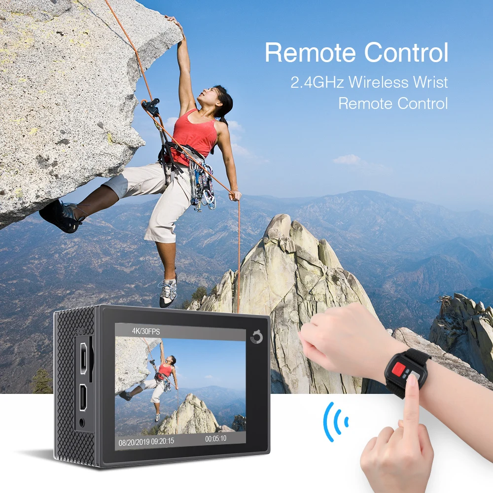 Экшн камера Dragon Touch 4K HD Vision4 Lite 20 МП EIS Подводная Водонепроницаемая экшн с Wi Fi и