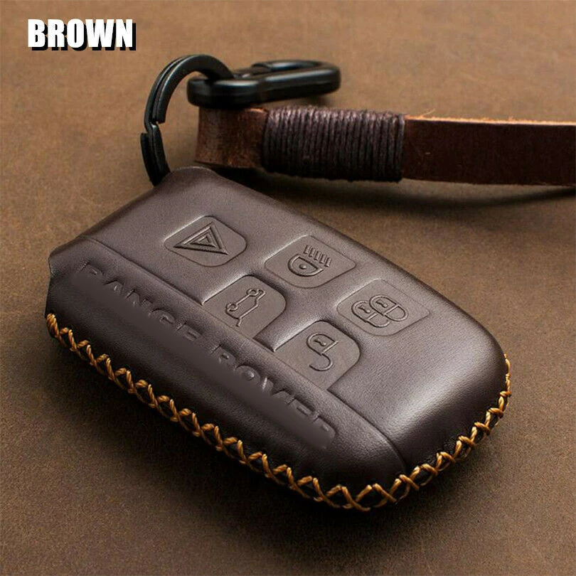 Кожаный чехол для ключей ручной работы, брелок для ключей от автомобиля, брелок для Land Rover Range Rover Evoque, кнопки обнаружения, кожаный чехол для ключей - Название цвета: Brown