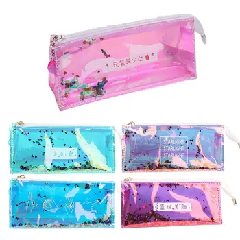 

Kawaii Transparent Laser Pencil Case Creative Cute Pouch Colored Office Bags Stationery Supplies For girls School Pencil H9A6