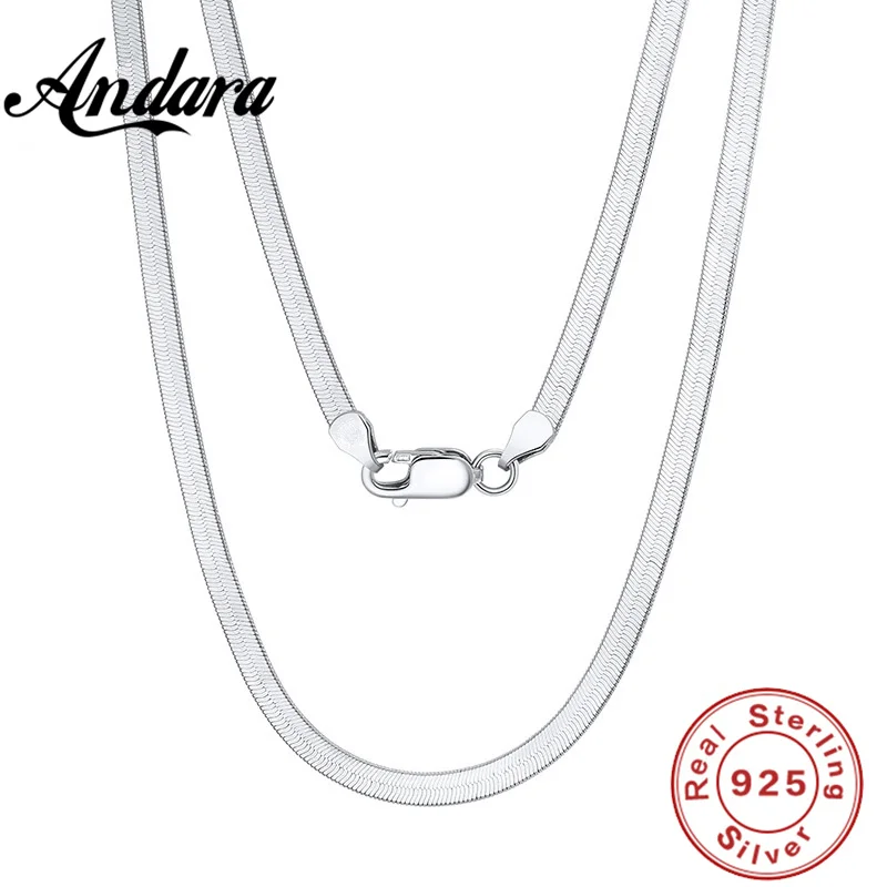 New 925 Sterling Silver Necklace 4mm Blade Chain Snake Bone Necklace 45cm/50Cm/60cm Necklace Jewelry Gift