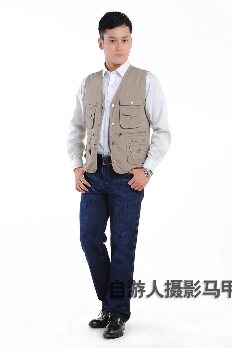 Pure Cotton Multi-pockets Middle-aged Daddy Clothes Waistcoat Casual Fishing Photography Vest MEN'S Vest plus Hypertrophy