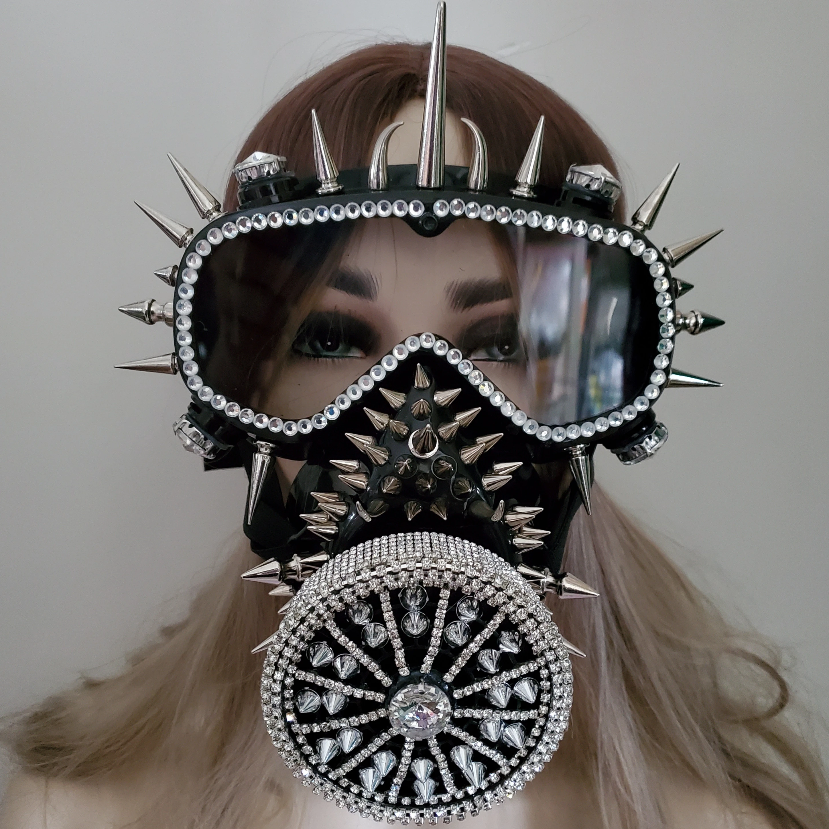 Голографические стразы черные горящие мужские очки маска от пыли для лица