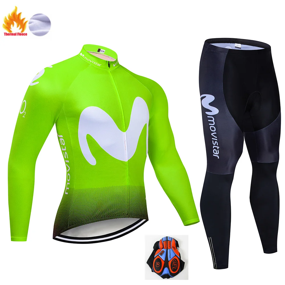 Movistar Pro Team зимний теплый флисовый длинный комплект одежды для мужчин, Велоспорт Джерси, нагрудник, велосипед, Ropa Ciclismo, велосипедная одежда - Цвет: Winter Cycling Suit