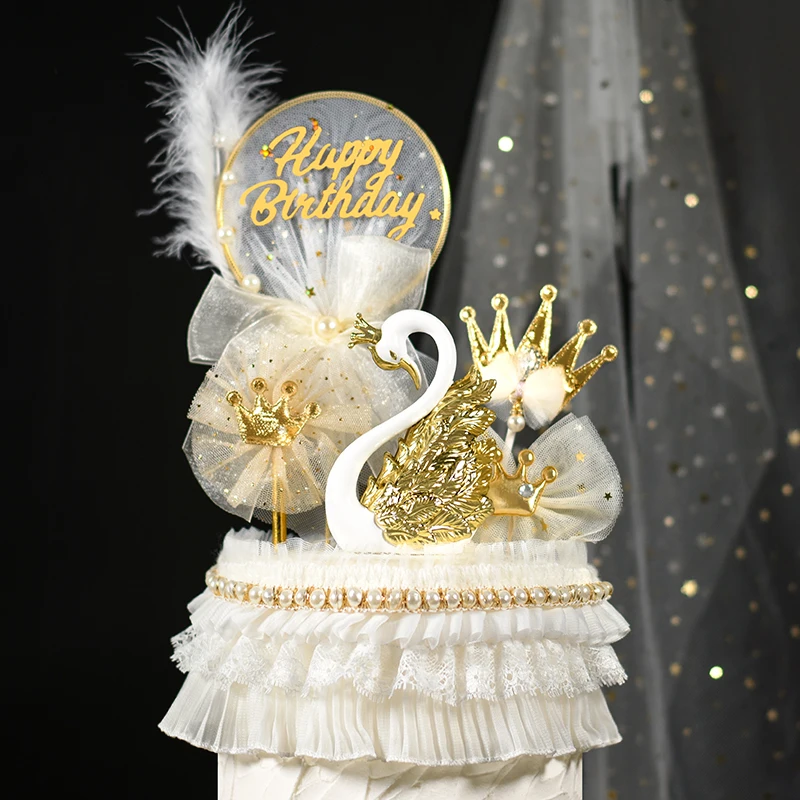 

1Pcs Romantic Crown Swan Cake Topper Flamingo Cake Dessert Baking Decorative Ornaments Birthday Wedding Cake Decoration Supplies