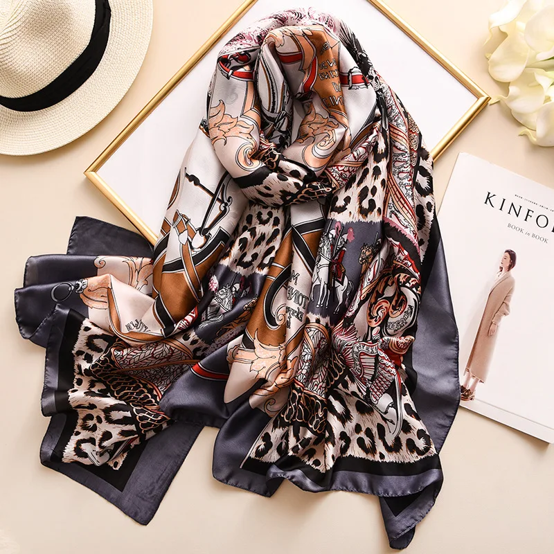 

Leopard Scarf Women's Soft Silk Shawls and Scarves Luxury Brand Designer Long Kerchief Bandana Femme Headwear Foulard SFN529