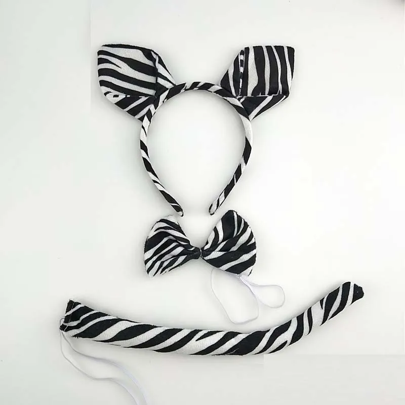 Kids Adult Cartoon Animal Zebra Ear Headband Headwear Tail Tie Birthday Party Cosplay Costume Halloween Christmas Props Carnival - Цвет: 1