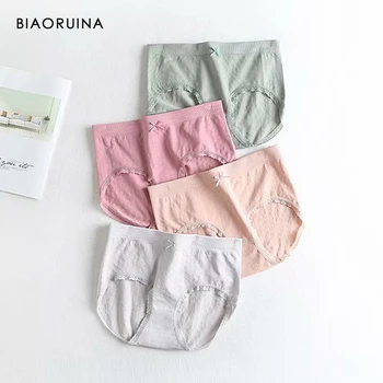 

BIAORUINA 4Pcs/lot Women's Seamless Lace Cute Panty Set Underwear Female Everyday Comfort Intimates Fashion Mid-Rise Briefs