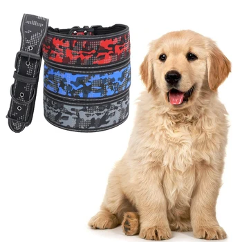 

Dog Collar Neck Leash Strap for Medium Large Big Dogs Night Reflective Camouflage Heavy Duty Cotton Padded No Pull Pet Supplies