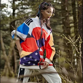 

New Graffiti Print Sweatshirt Hoodies Women Punk Rock Hip Hop Zipper Loose Long Sleeve Oversize Sweatshirts Coat Streetwear